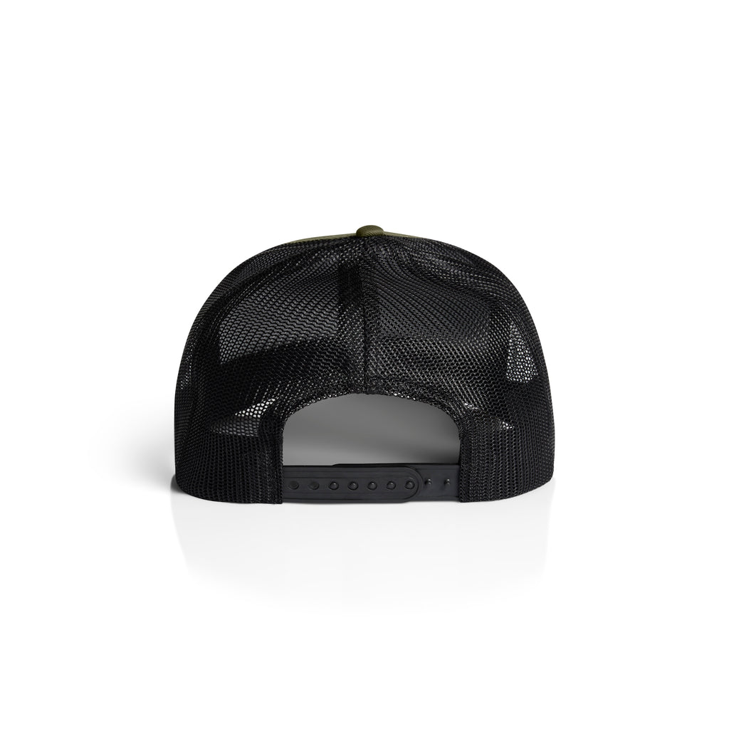 Ascolour Mesh Contrast Trucker Cap 1191 Mesh Contrast Trucker Cap Army Black Back - Custom Printed - Print Blanc