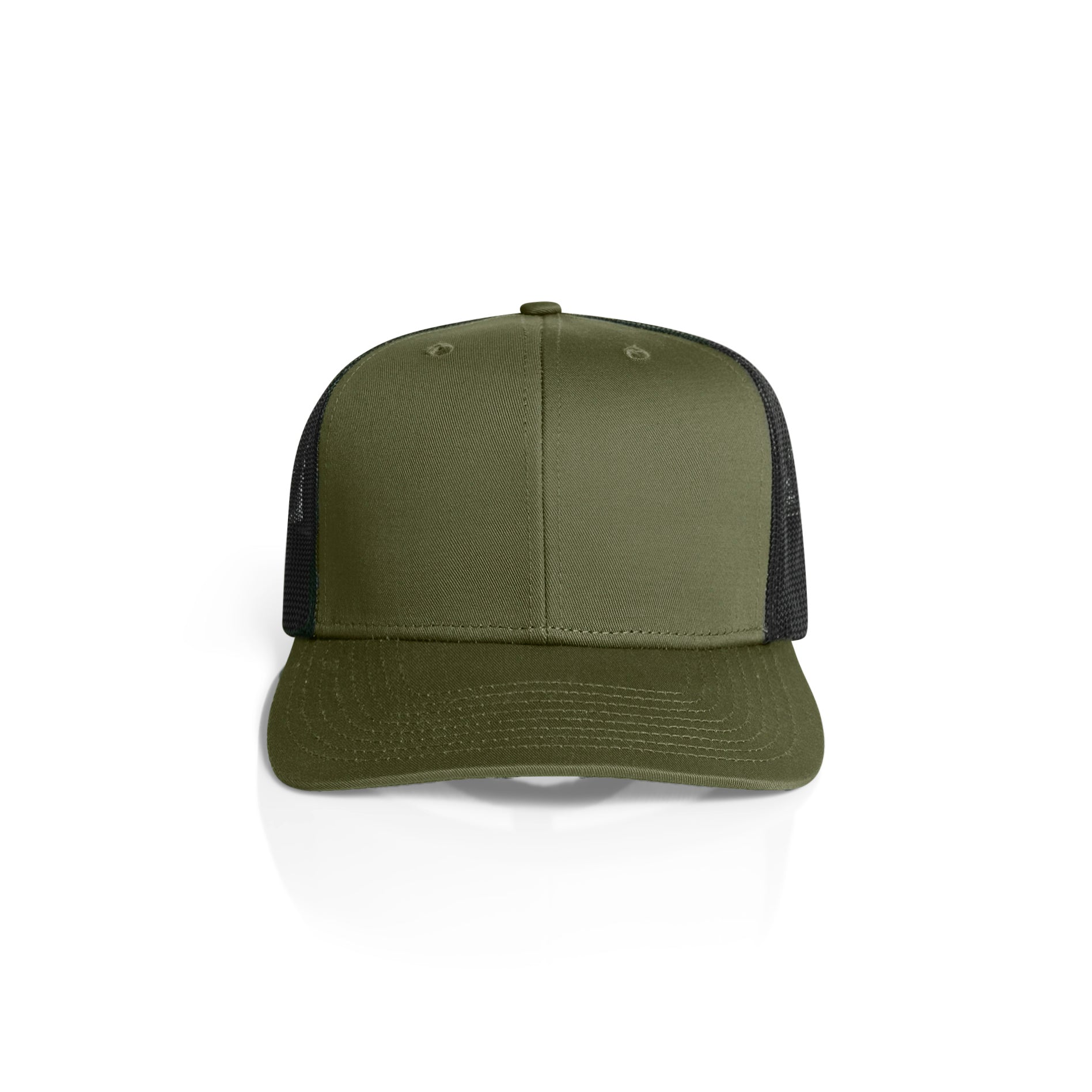 Ascolour Mesh Contrast Trucker Cap 1191 Mesh Contrast Trucker Cap Army Black Front - Custom Printed - Print Blanc
