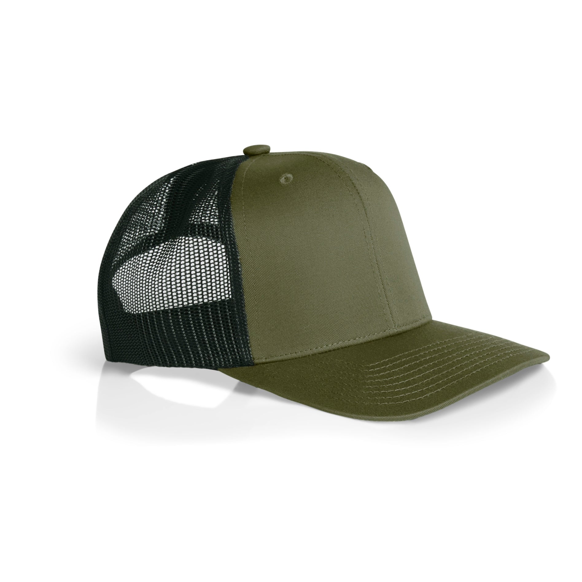 Ascolour Mesh Contrast Trucker Cap 1191 Mesh Contrast Trucker Cap Army Black Side - Custom Printed - Print Blanc