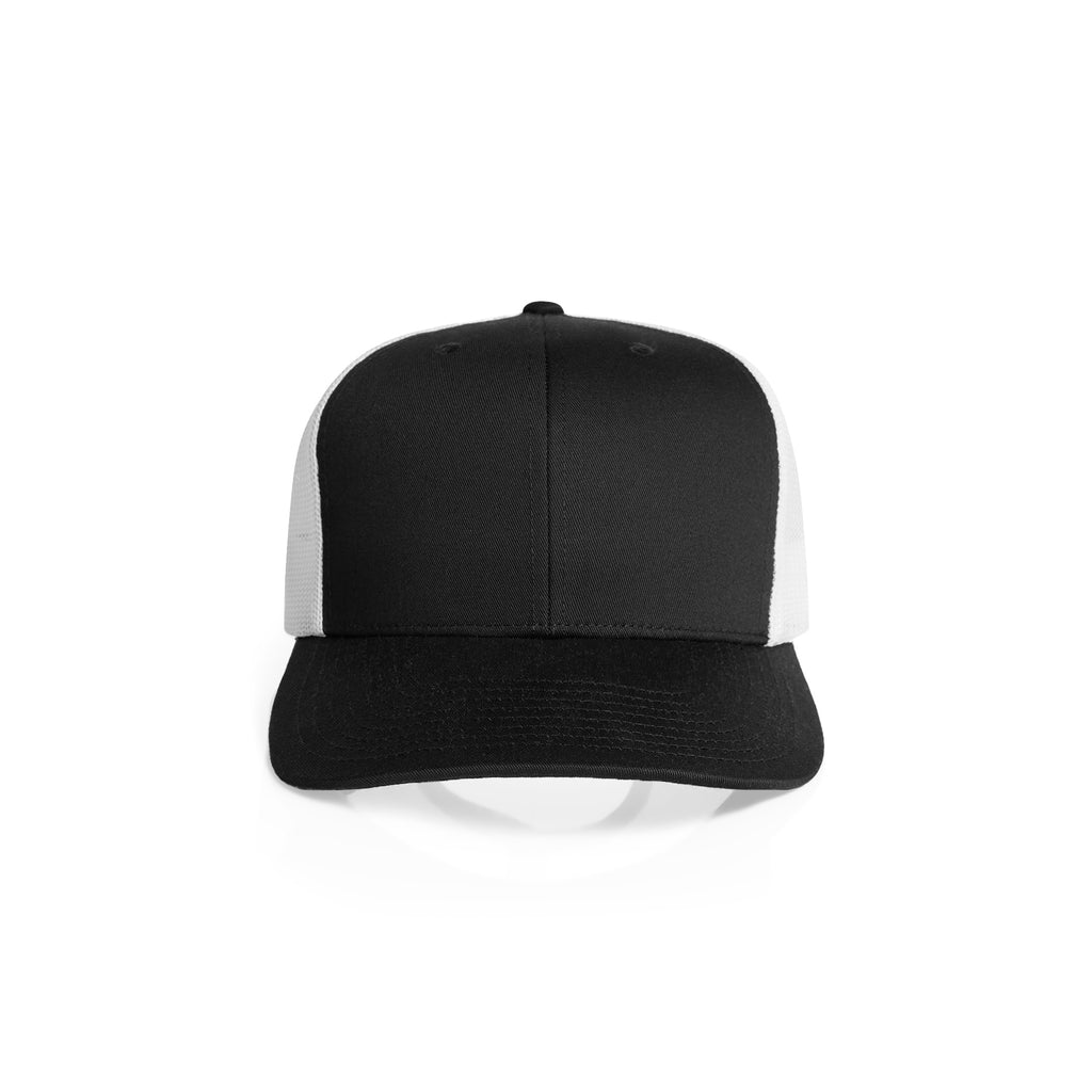 Ascolour Mesh Contrast Trucker Cap 1191 Mesh Contrast Trucker Cap Black White Front - Custom Printed - Print Blanc