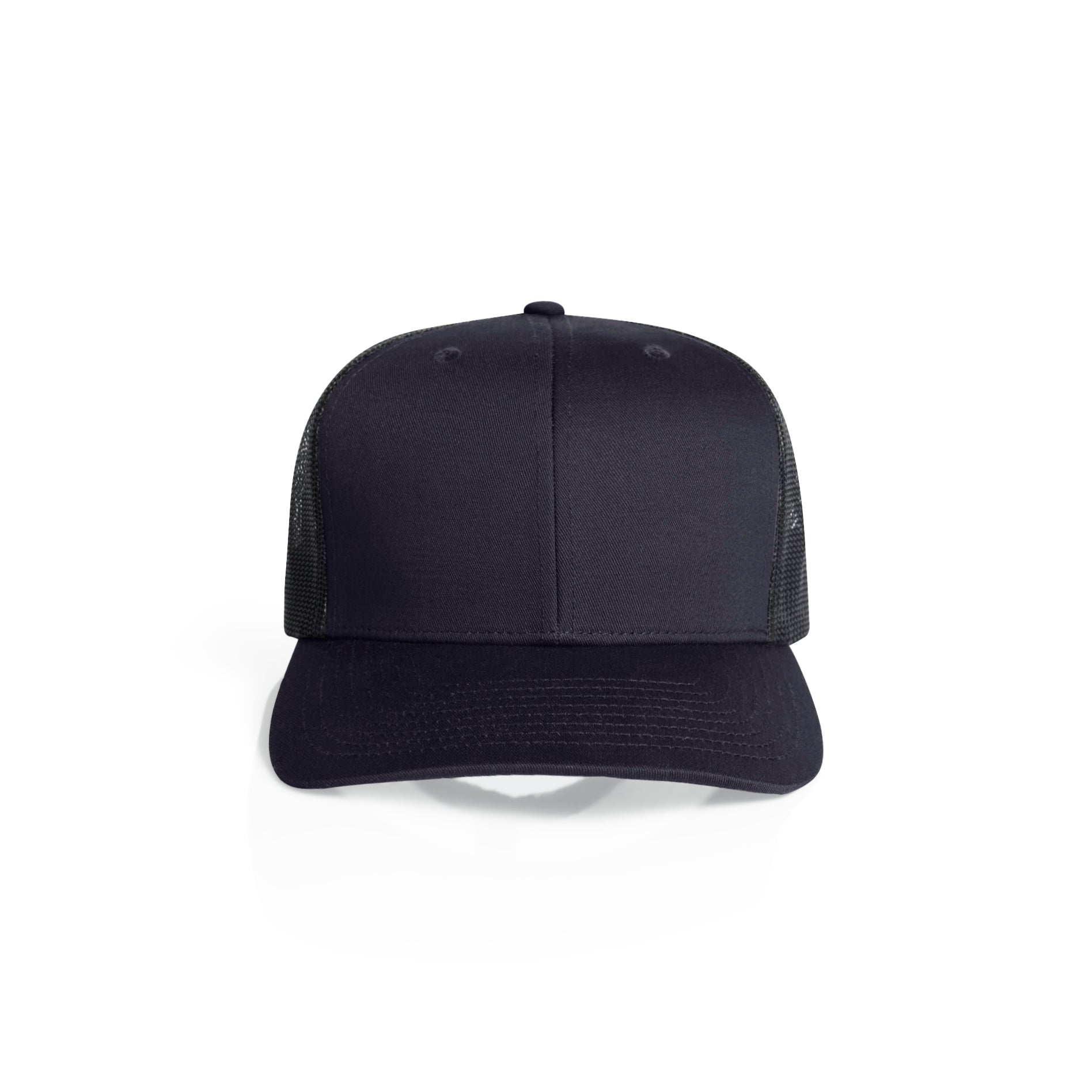 Ascolour Mesh Contrast Trucker Cap 1191 Mesh Contrast Trucker Cap Ink Blue Black Front - Custom Printed - Print Blanc