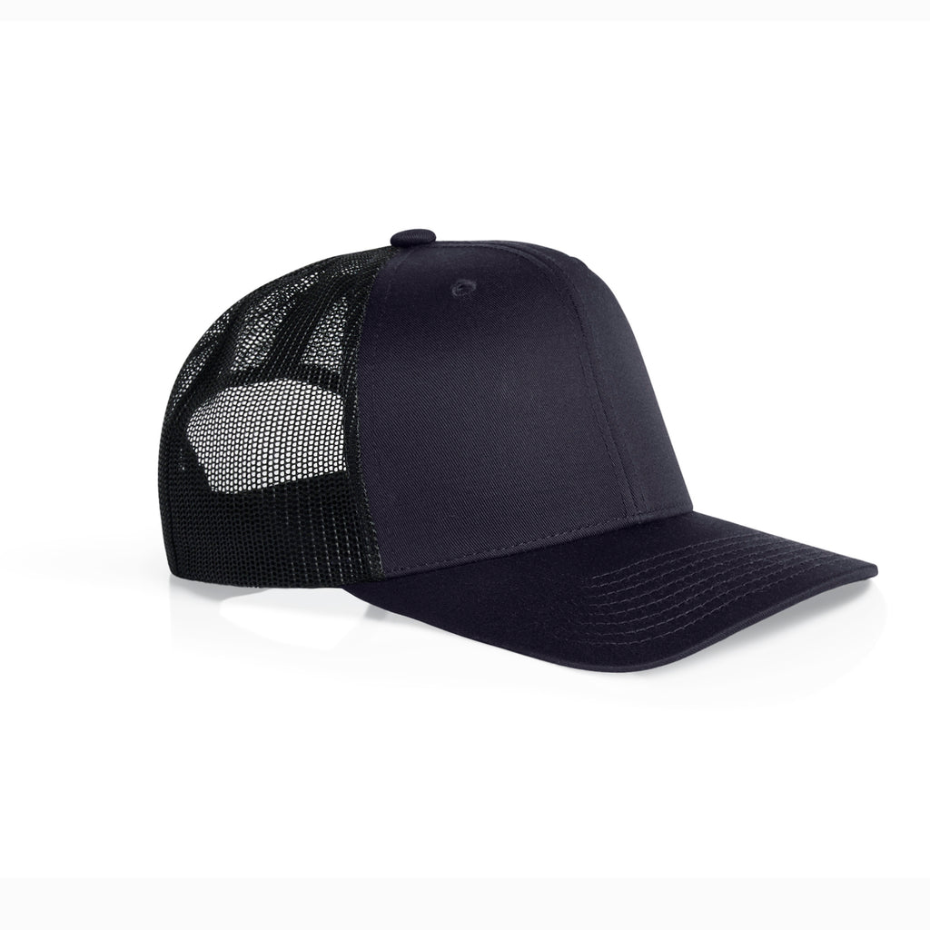 Ascolour Mesh Contrast Trucker Cap 1191 Mesh Contrast Trucker Cap Ink Blue Black Side - Custom Printed - Print Blanc
