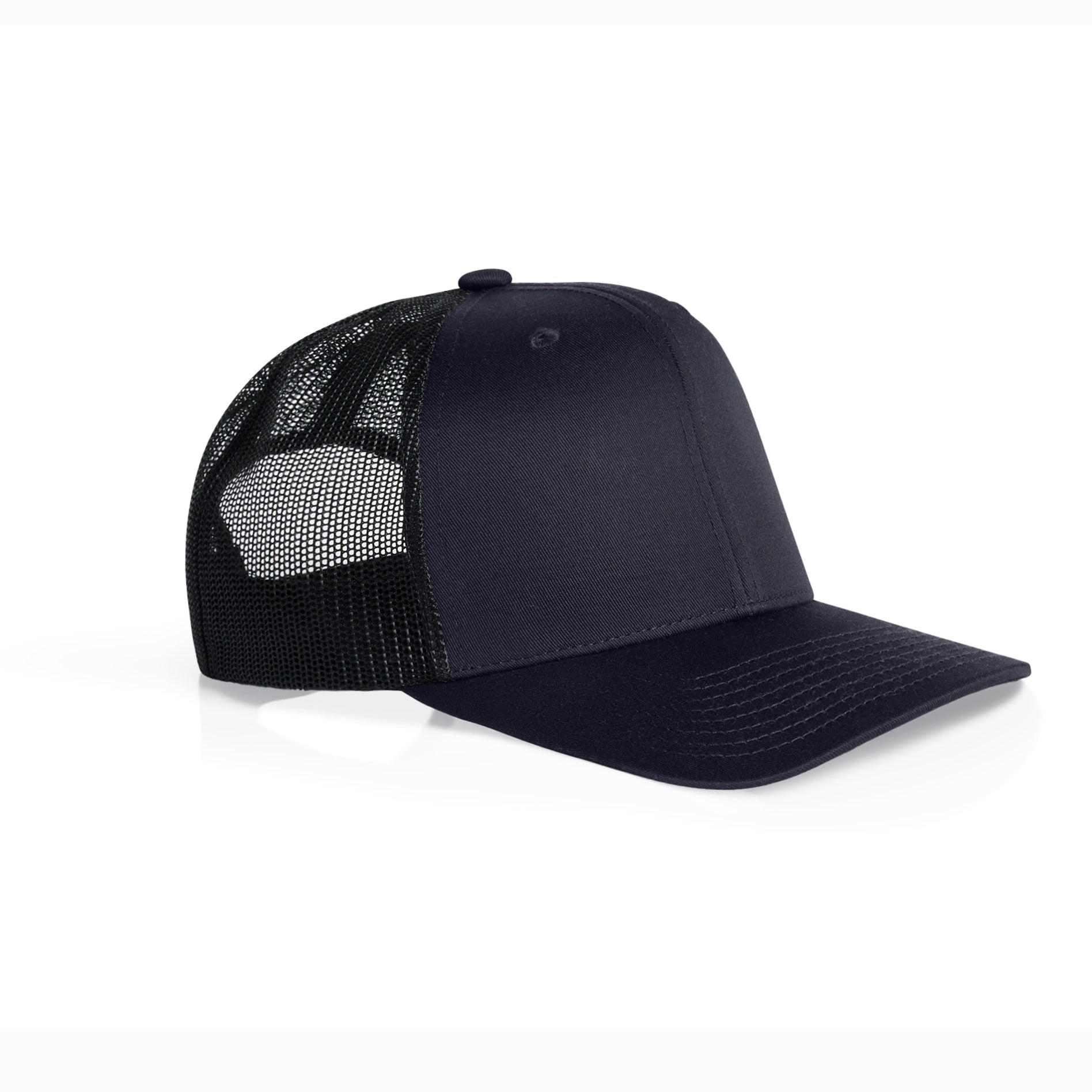 Ascolour Mesh Contrast Trucker Cap 1191 Mesh Contrast Trucker Cap Ink Blue Black Side - Custom Printed - Print Blanc