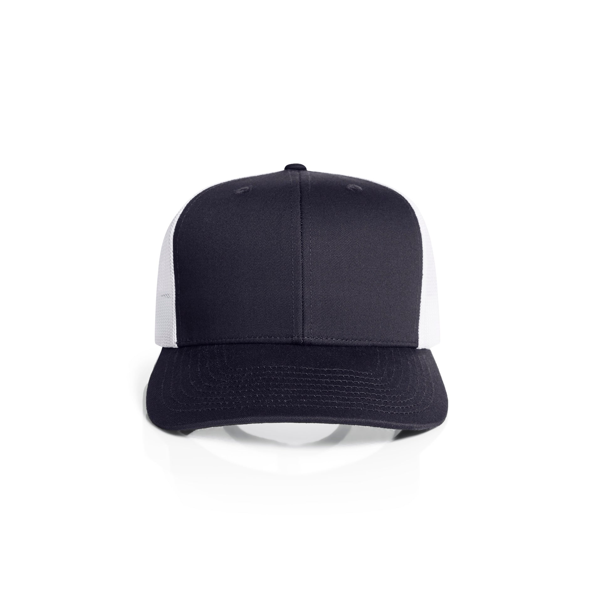 Ascolour Mesh Contrast Trucker Cap 1191 Mesh Contrast Trucker Cap Ink Blue White Front - Custom Printed - Print Blanc