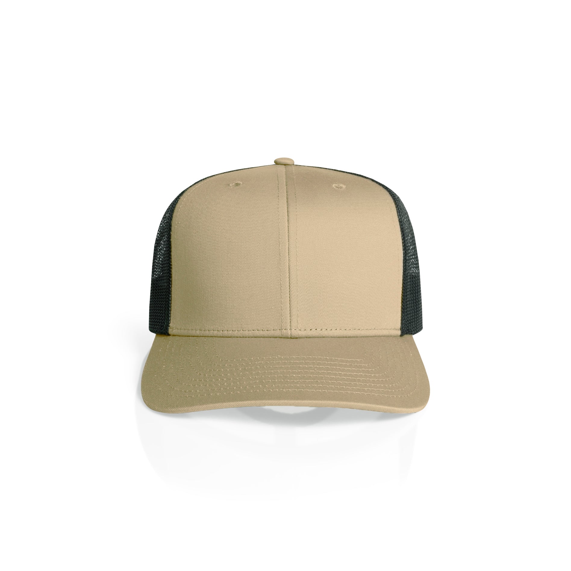 Ascolour Mesh Contrast Trucker Cap 1191 Mesh Contrast Trucker Cap Khaki Black Front - Custom Printed - Print Blanc