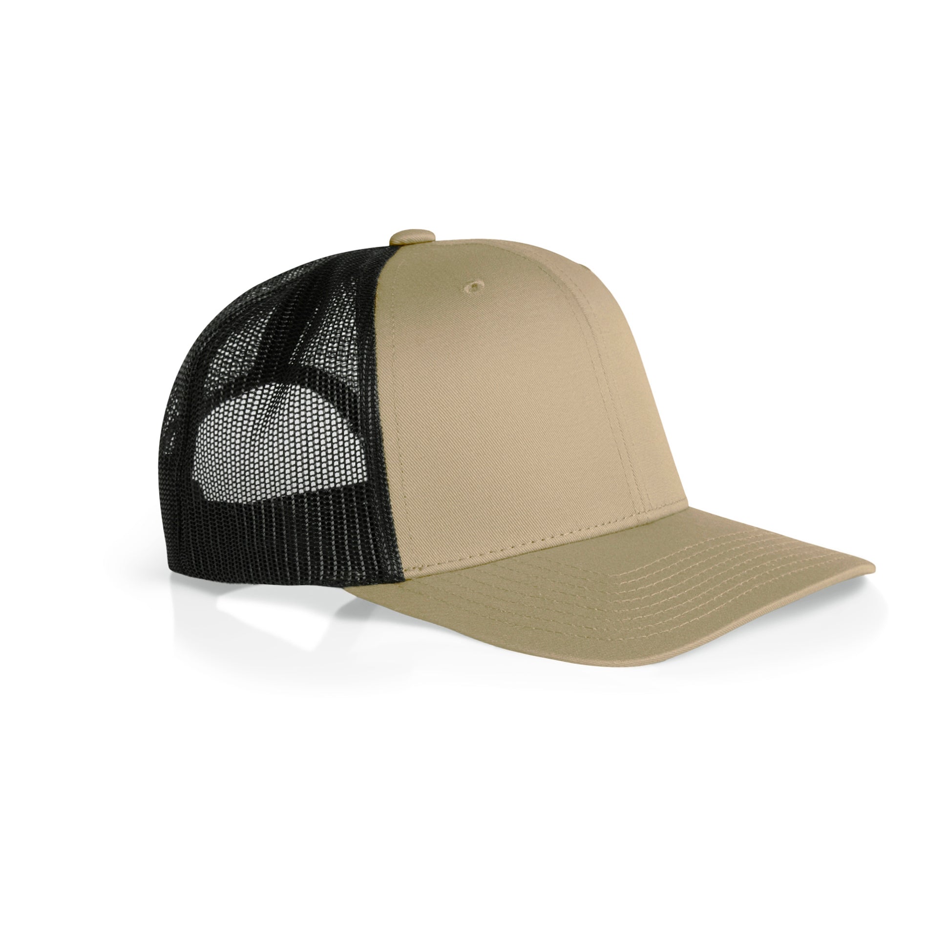 Ascolour Mesh Contrast Trucker Cap 1191 Mesh Contrast Trucker Cap Khaki Black Side - Custom Printed - Print Blanc