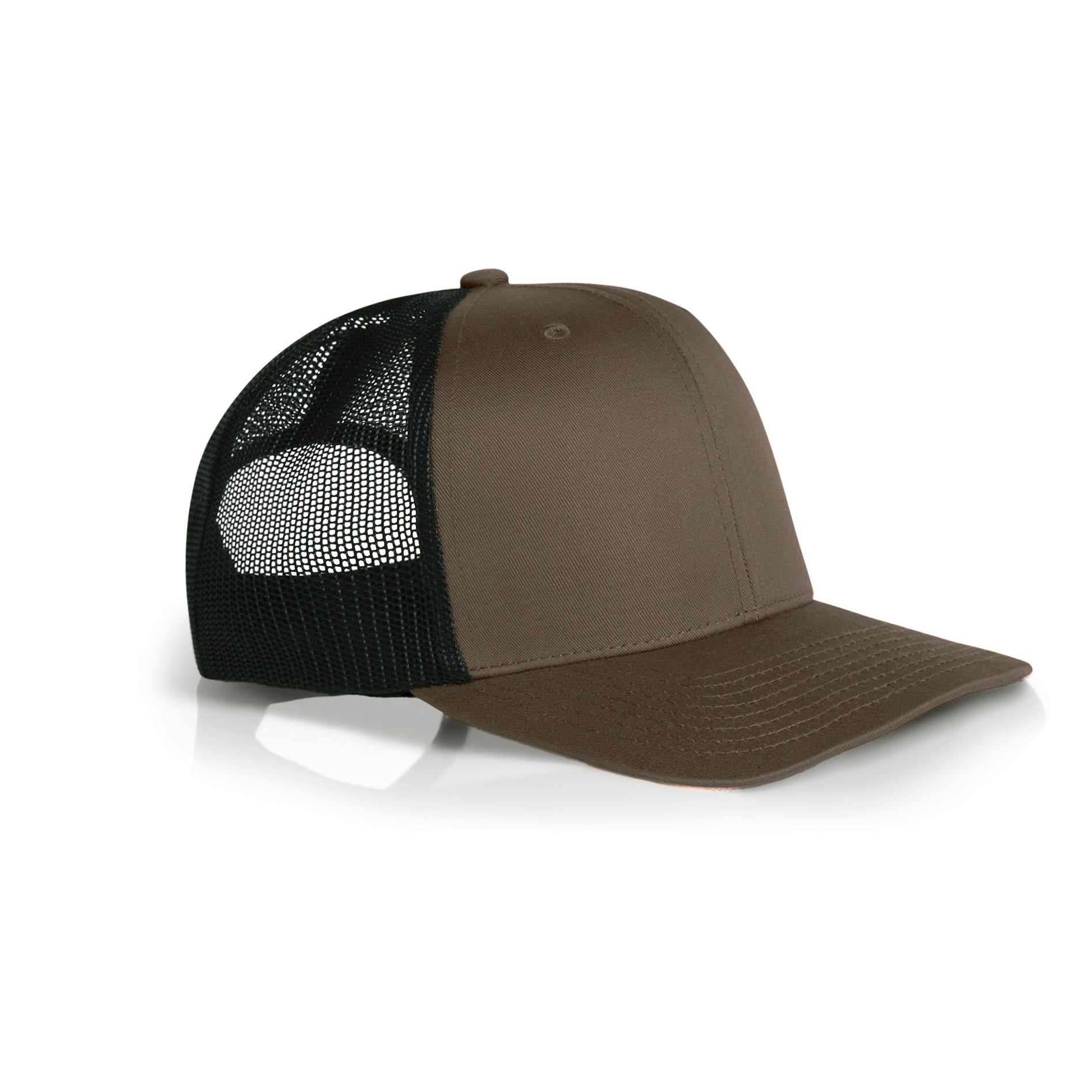 Ascolour Mesh Contrast Trucker Cap 1191 Mesh Contrast Trucker Cap Walnut Black Side - Custom Printed - Print Blanc
