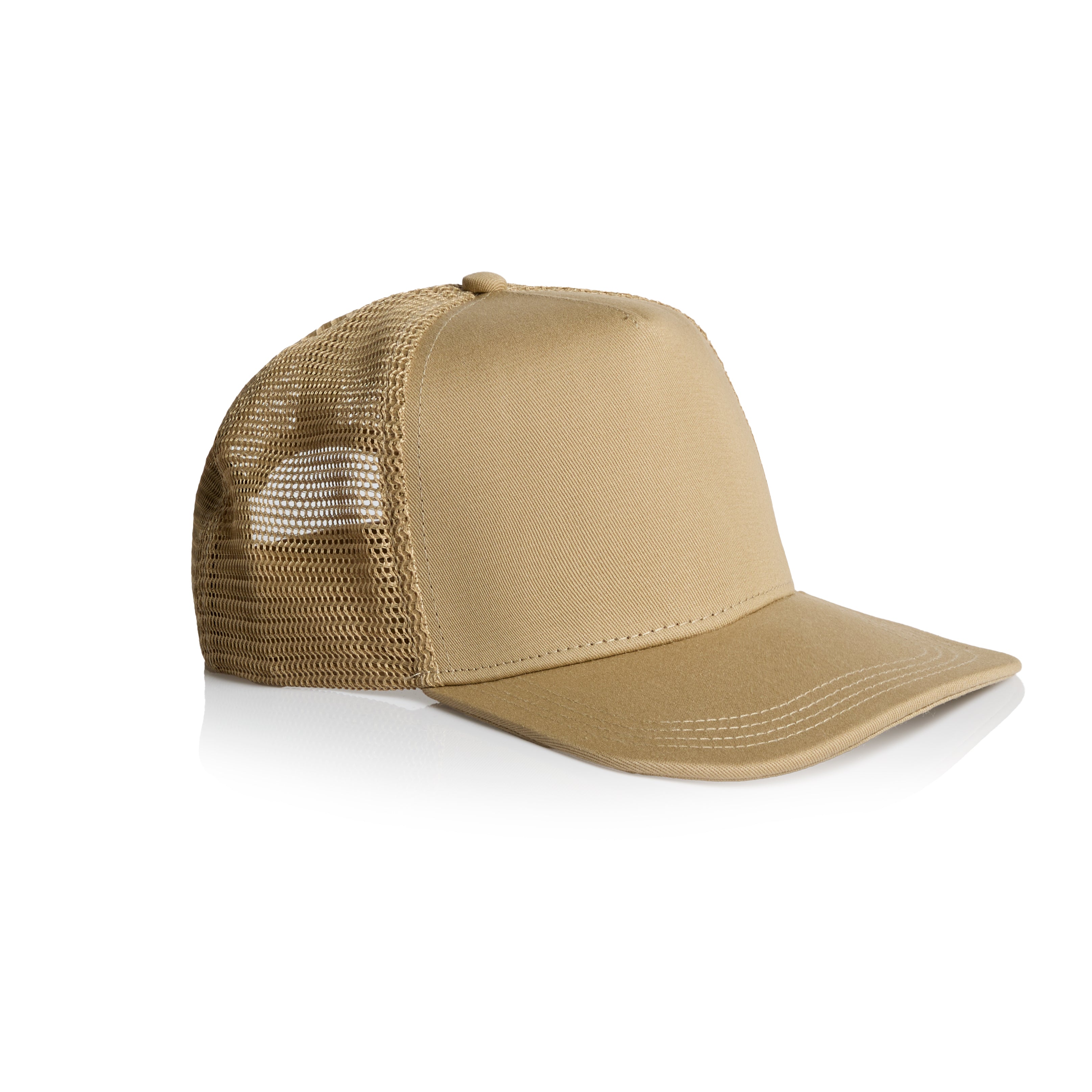 Ascolour Stock Trucker Cap 1108 Trucker Cap Khaki Side - Custom Printed - Print Blanc