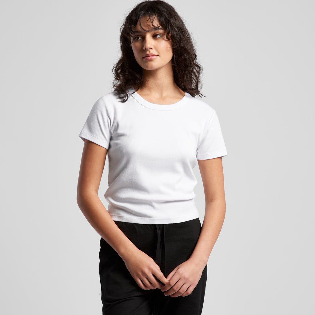 Ascolour Wos Organic Rib Baby Tee 4074 Organic Rib Baby Tee Loose Front - Custom Printed - Print Blanc
