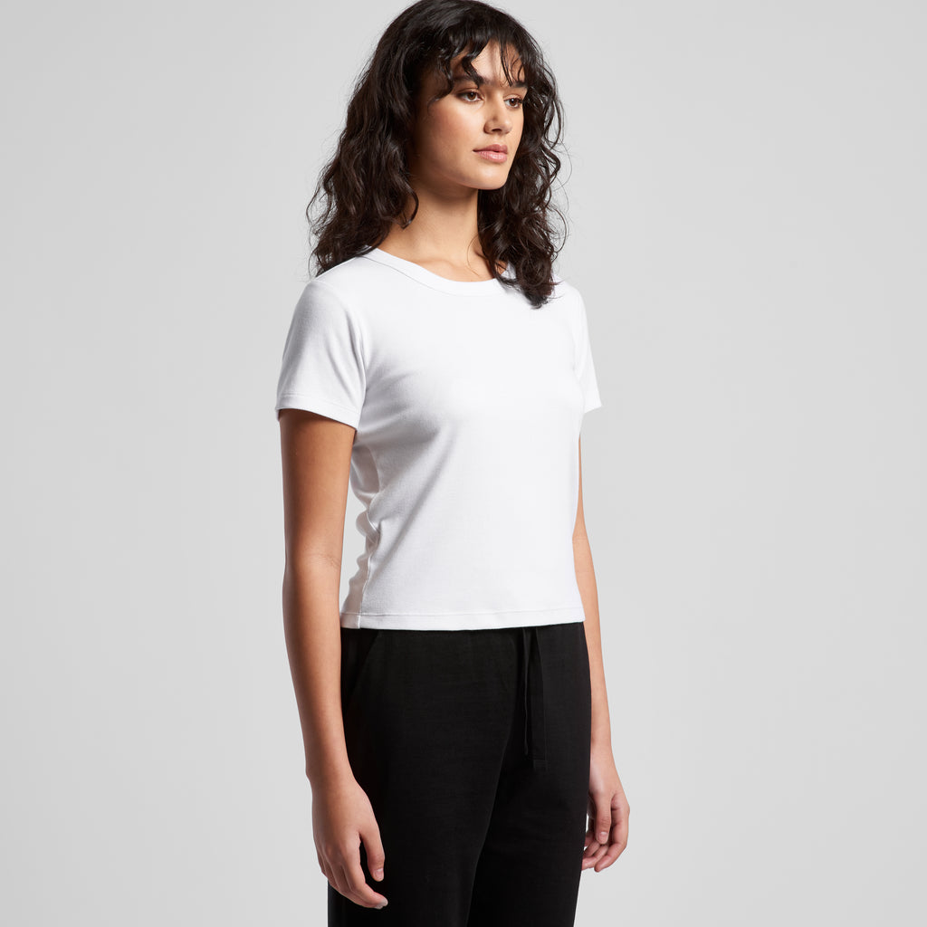 Ascolour Wos Organic Rib Baby Tee 4074 Organic Rib Baby Tee Turn Front - Custom Printed - Print Blanc