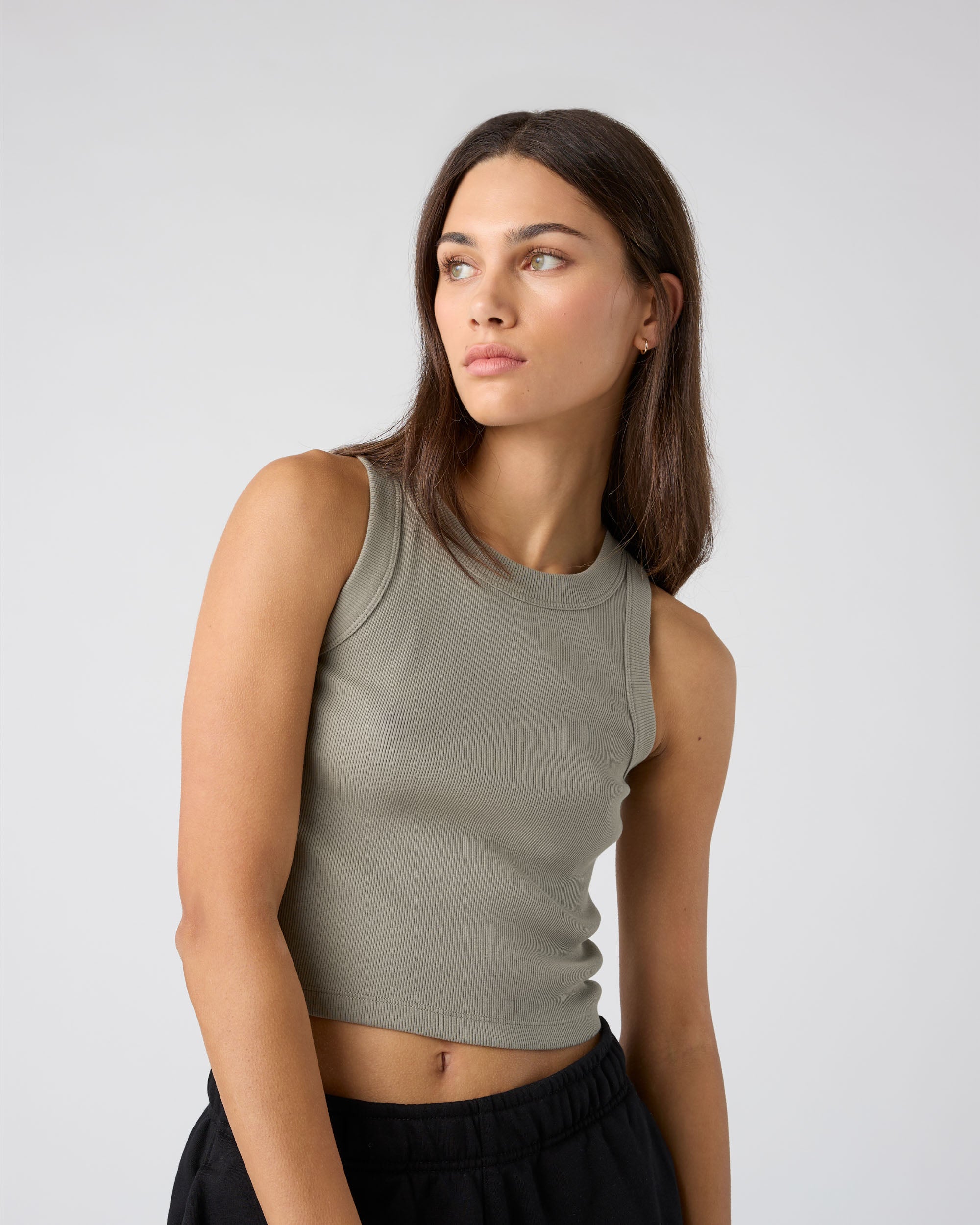 Ascolour Wos Organic Rib Crop Tank 4064G Crop Rib Tank Model 01 Front - Custom Printed - Print Blanc