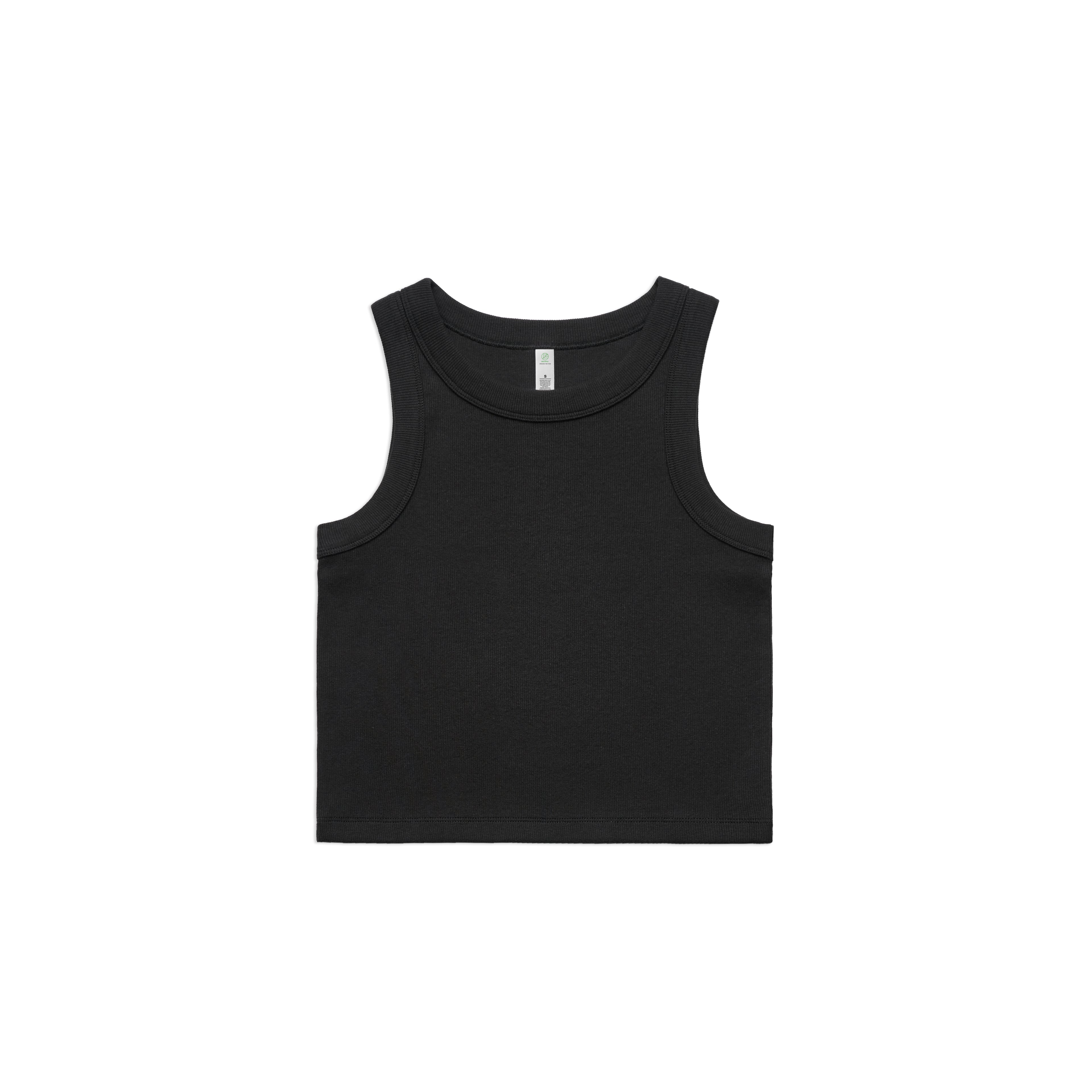 Ascolour Wos Organic Rib Crop Tank 4064G Organic Rib Crop Tank Black Front - Custom Printed - Print Blanc