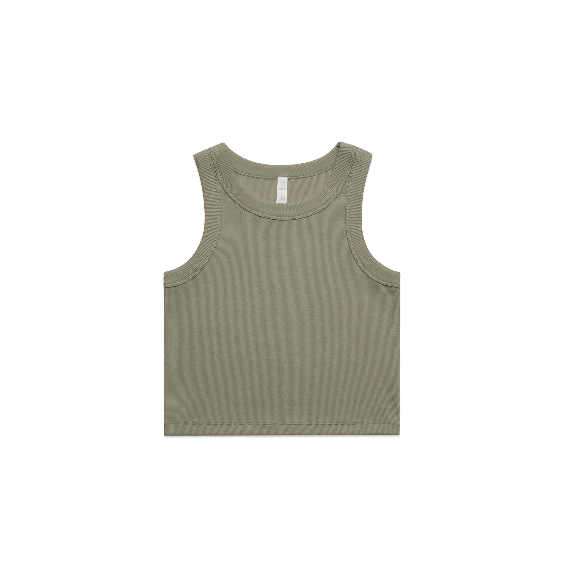 Ascolour Wos Organic Rib Crop Tank 4064G Organic Rib Crop Tank Eucalyptus Front - Custom Printed - Print Blanc