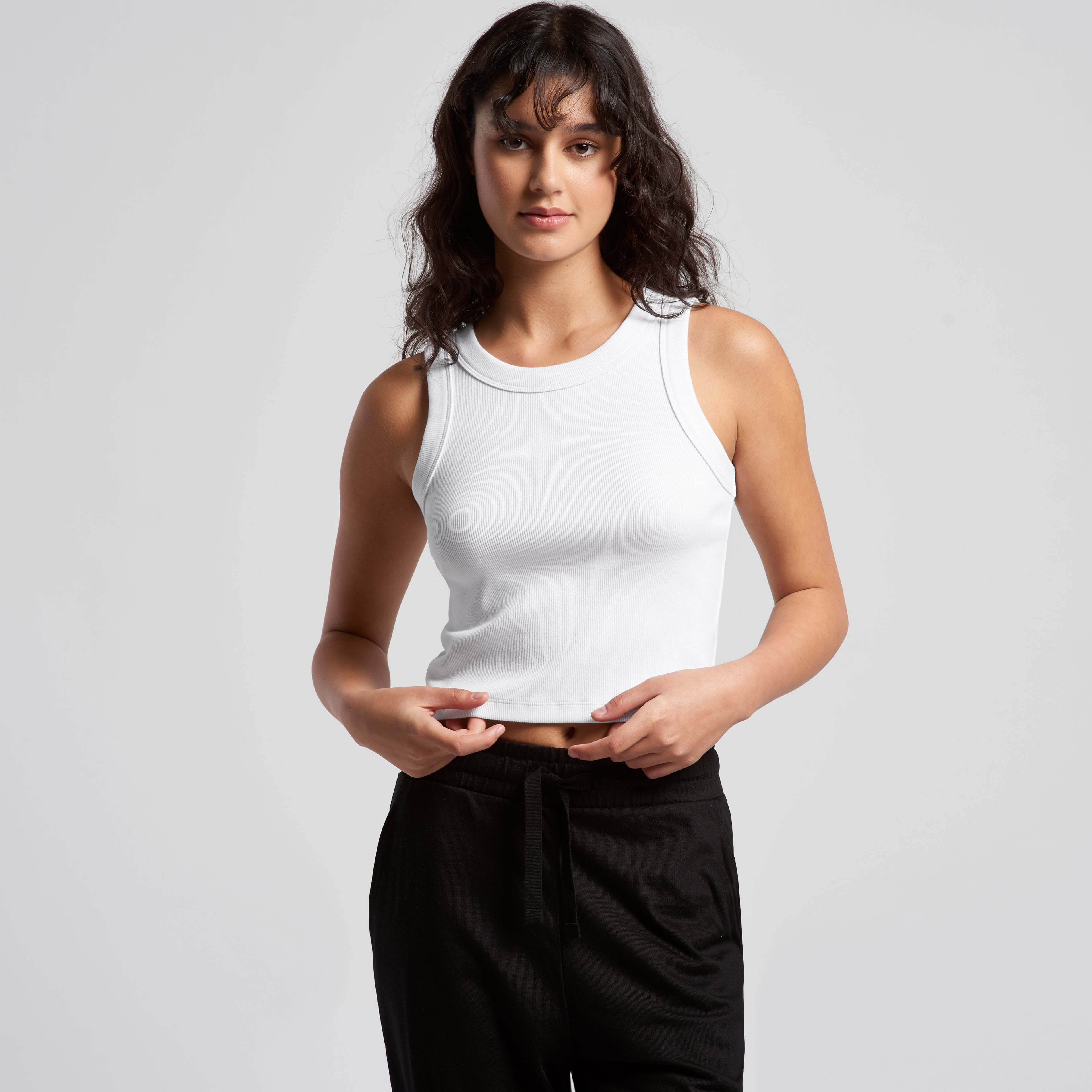 Ascolour Wos Organic Rib Crop Tank 4064G Organic Rib Crop Tank Loose Front - Custom Printed - Print Blanc