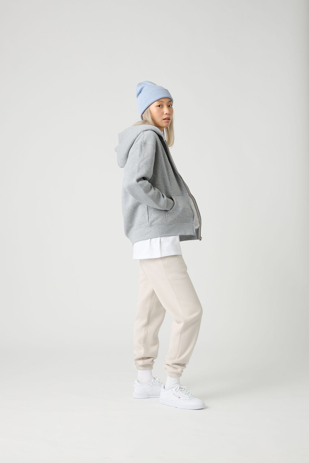 Ascolour Wos Relax Zip Hood 4162 Grey Marle Model Front - Custom Printed - Print Blanc