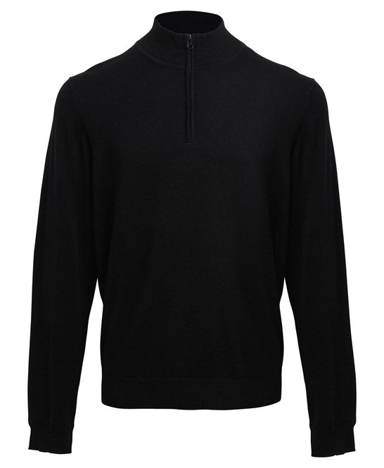 Premier 1/4 Zip Knitted Sweatshirt - Black - Custom Printed - Print Blanc