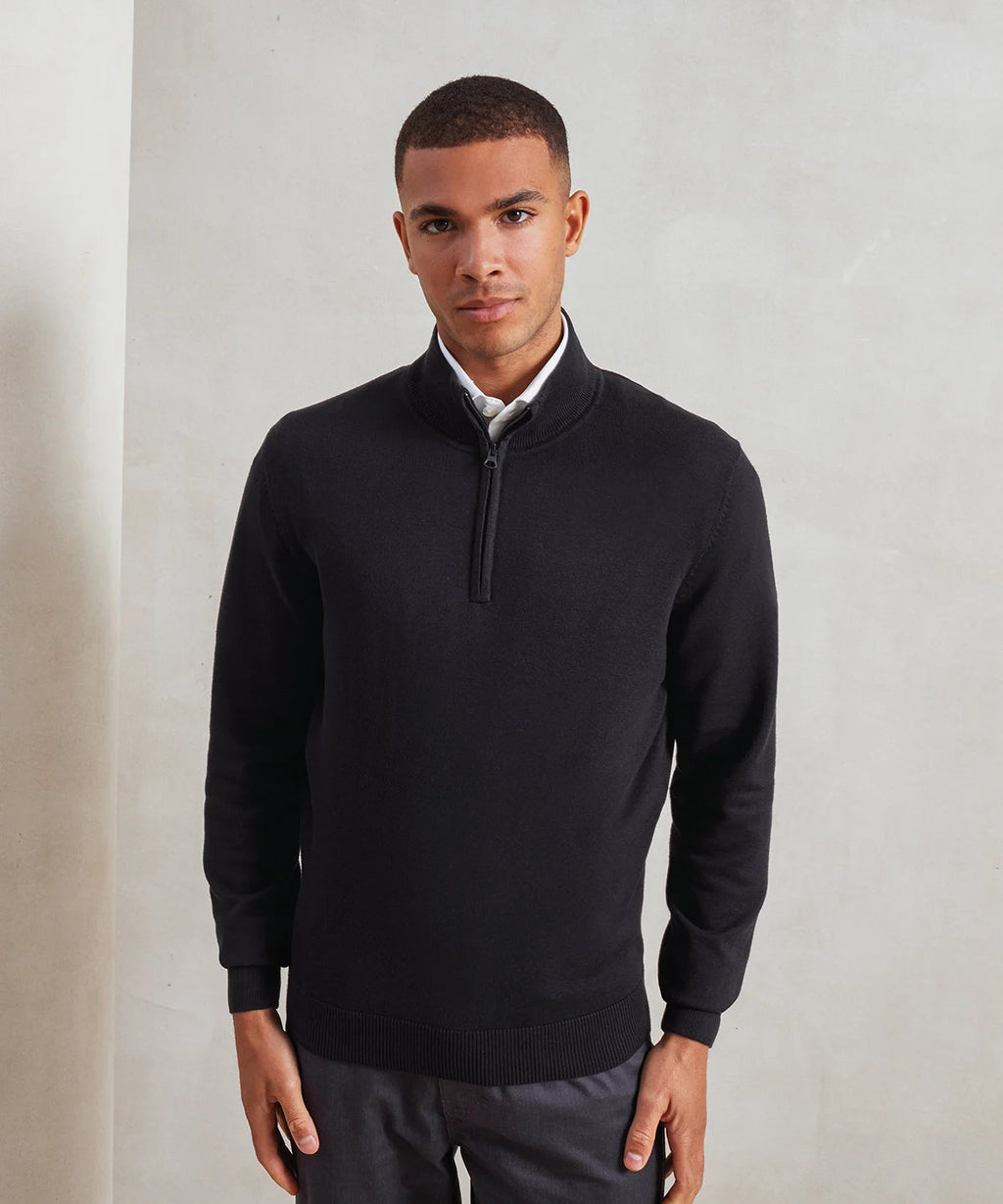 Premier 1/4 Zip Knitted Sweatshirt - Custom Printed - Print Blanc