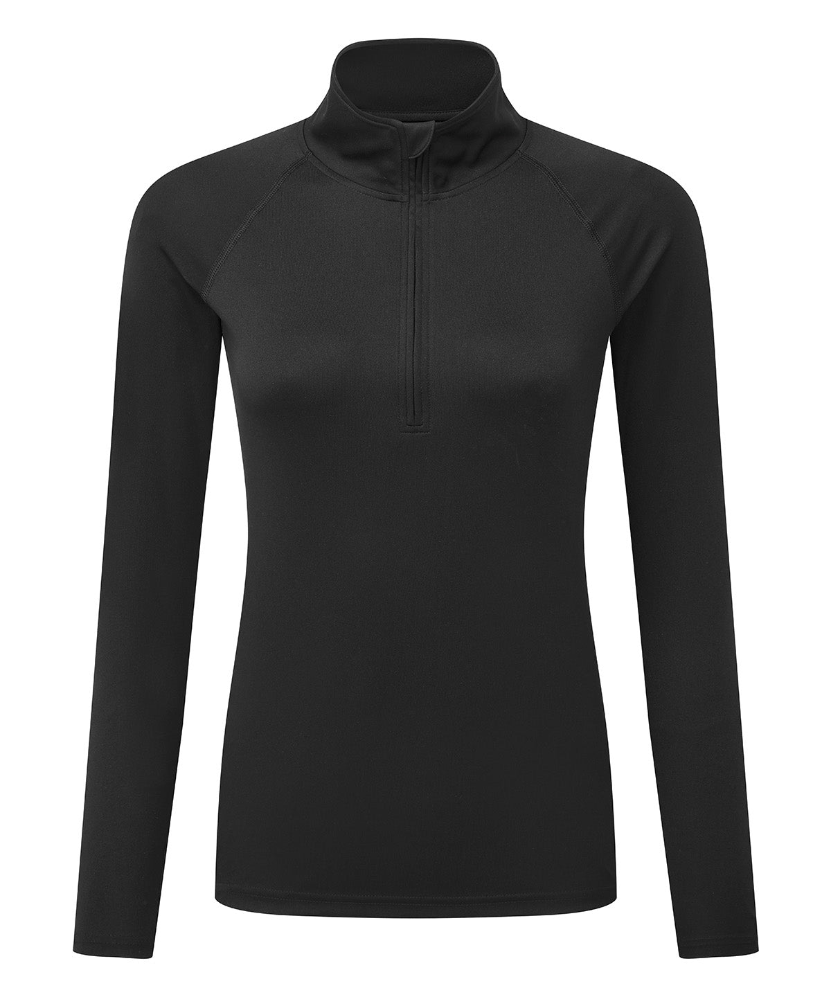 Women's TriDri Long Sleeve Performance 1/4 Zip - Black Black - Custom Printed - Print Blanc