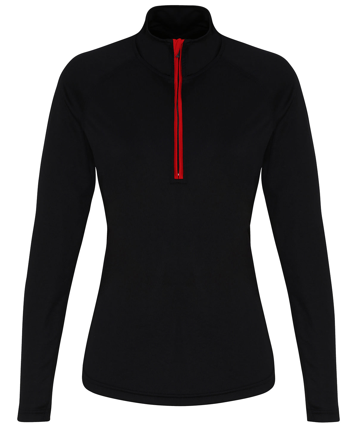 Women's TriDri Long Sleeve Performance 1/4 Zip - Black Red - Custom Printed - Print Blanc
