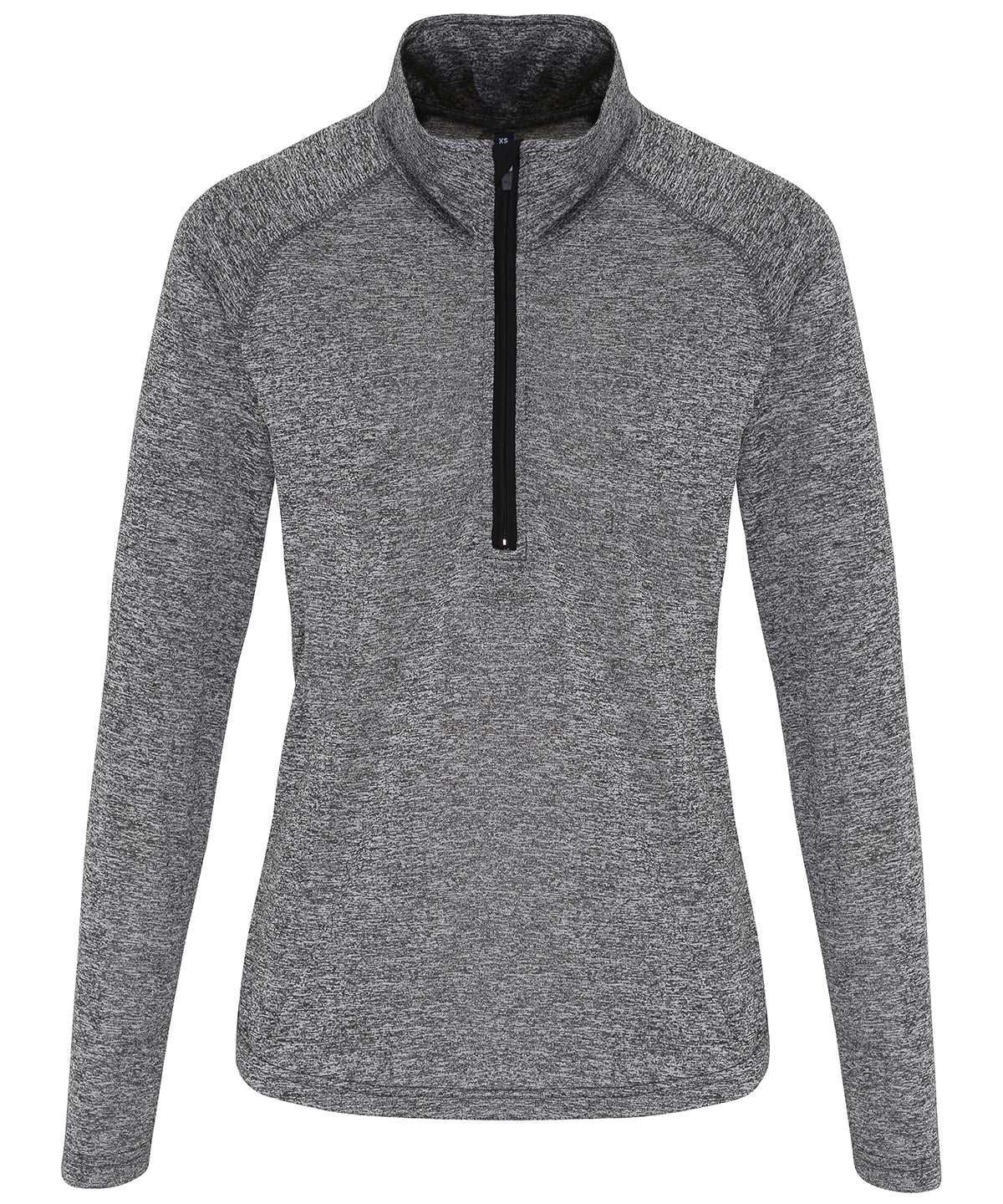 Women's TriDri Long Sleeve Performance 1/4 Zip - Black Melange Black - Custom Printed - Print Blanc