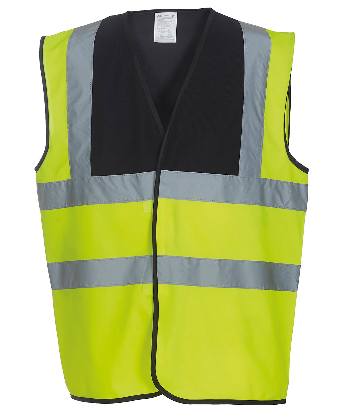 Yoko Hi-Vis 2-Band-and-Braces Waistcoat - Black Yoke Yellow - Custom Printed - Print Blanc