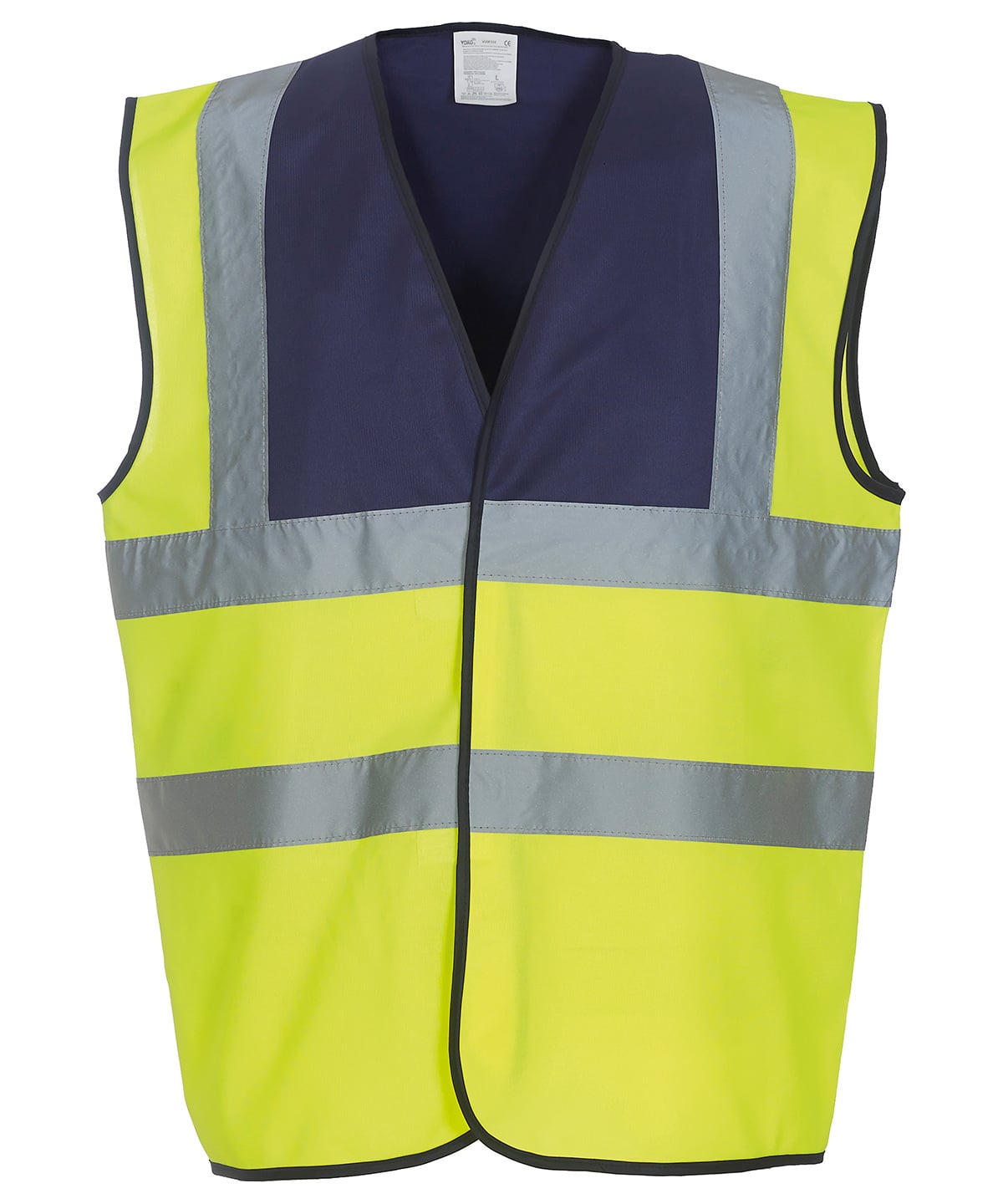 Yoko Hi-Vis 2-Band-and-Braces Waistcoat - Navy Yoke Yellow - Custom Printed - Print Blanc
