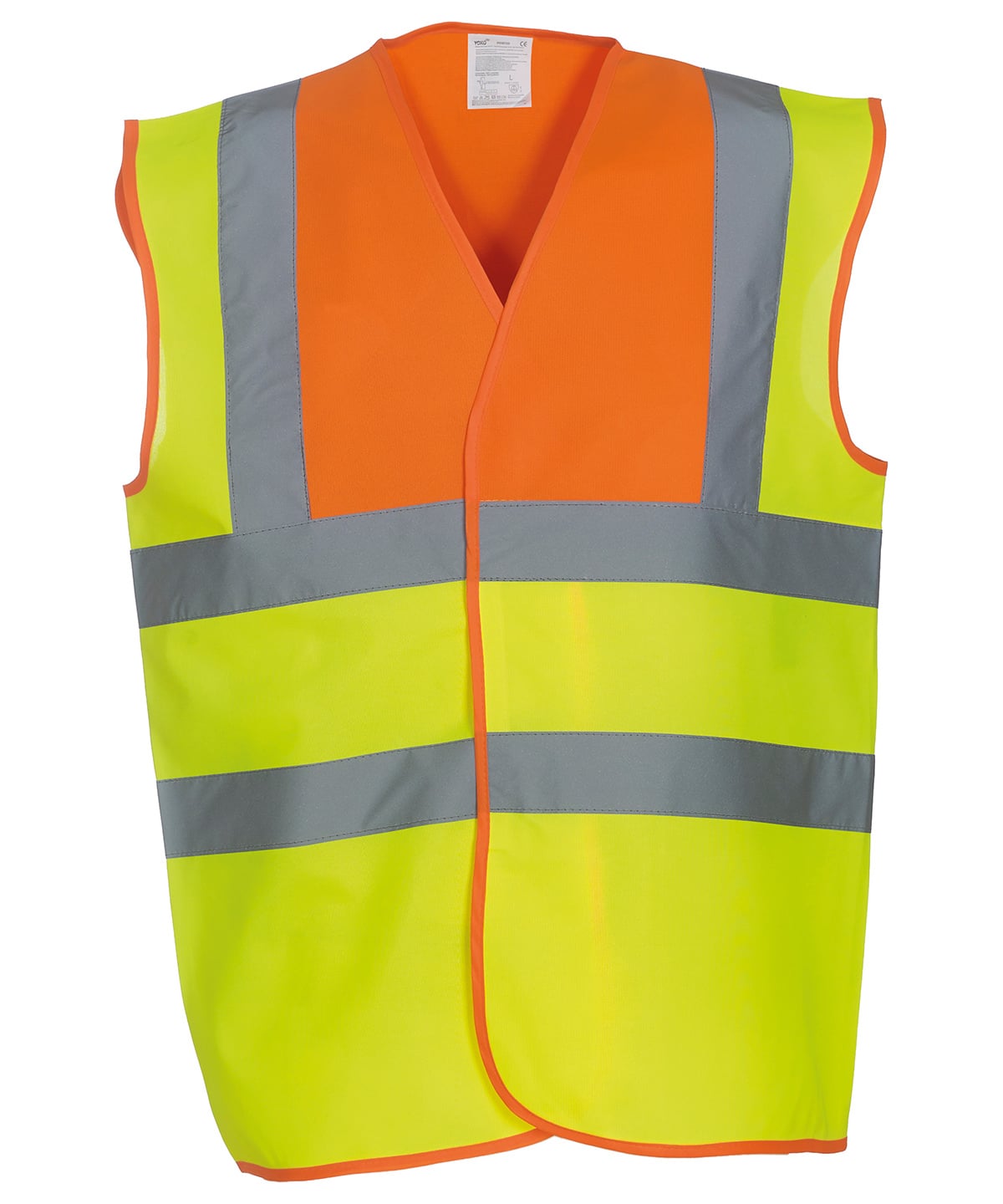 Yoko Hi-Vis 2-Band-and-Braces Waistcoat - Orange Yoke Yellow - Custom Printed - Print Blanc