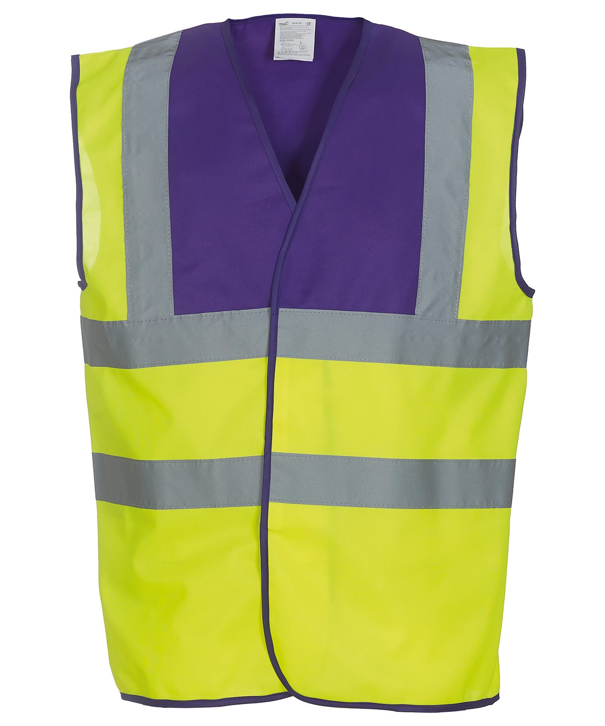 Yoko Hi-Vis 2-Band-and-Braces Waistcoat - Purple Yoke Yellow - Custom Printed - Print Blanc