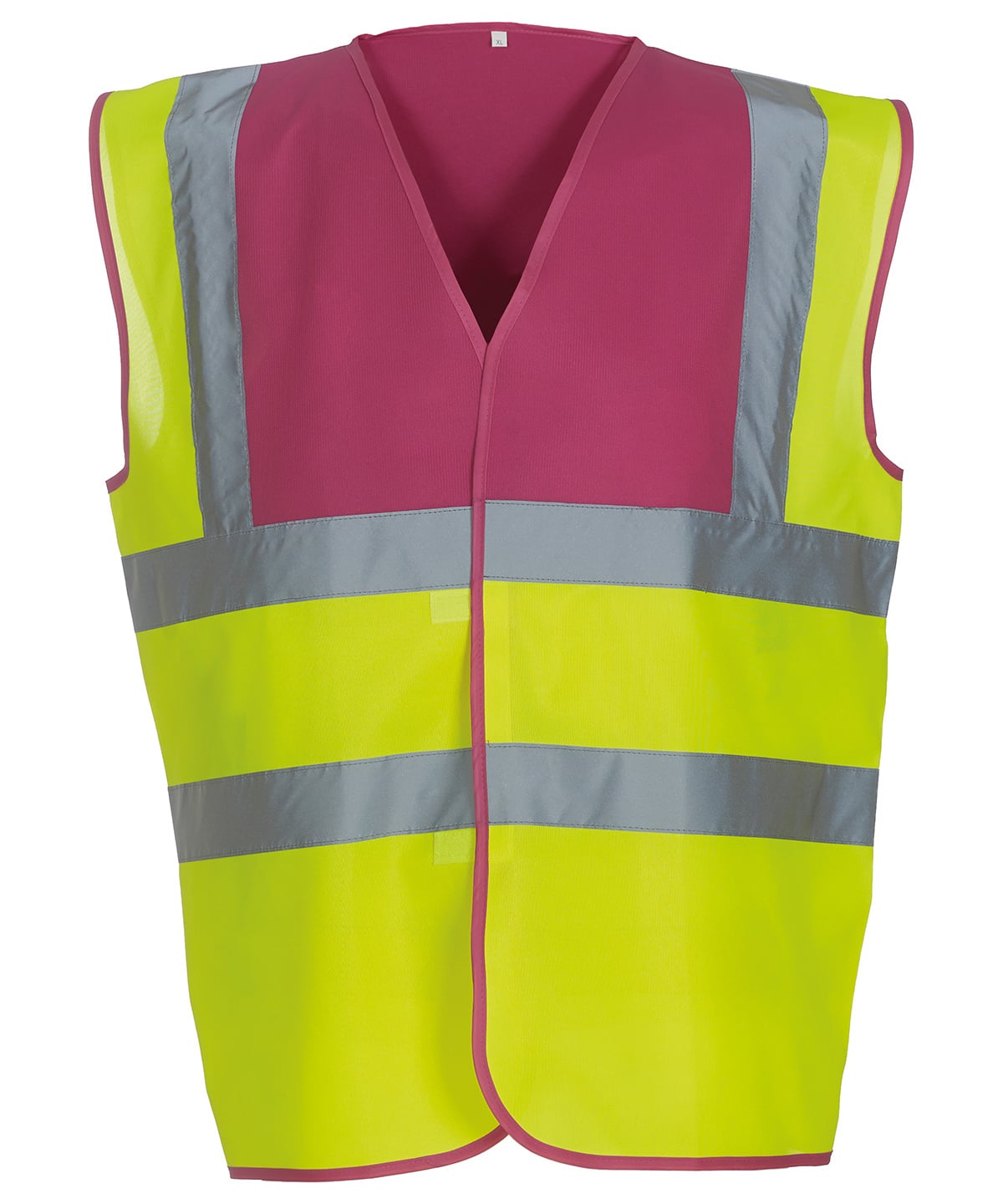 Yoko Hi-Vis 2-Band-and-Braces Waistcoat - Raspberry Yoke Yellow - Custom Printed - Print Blanc