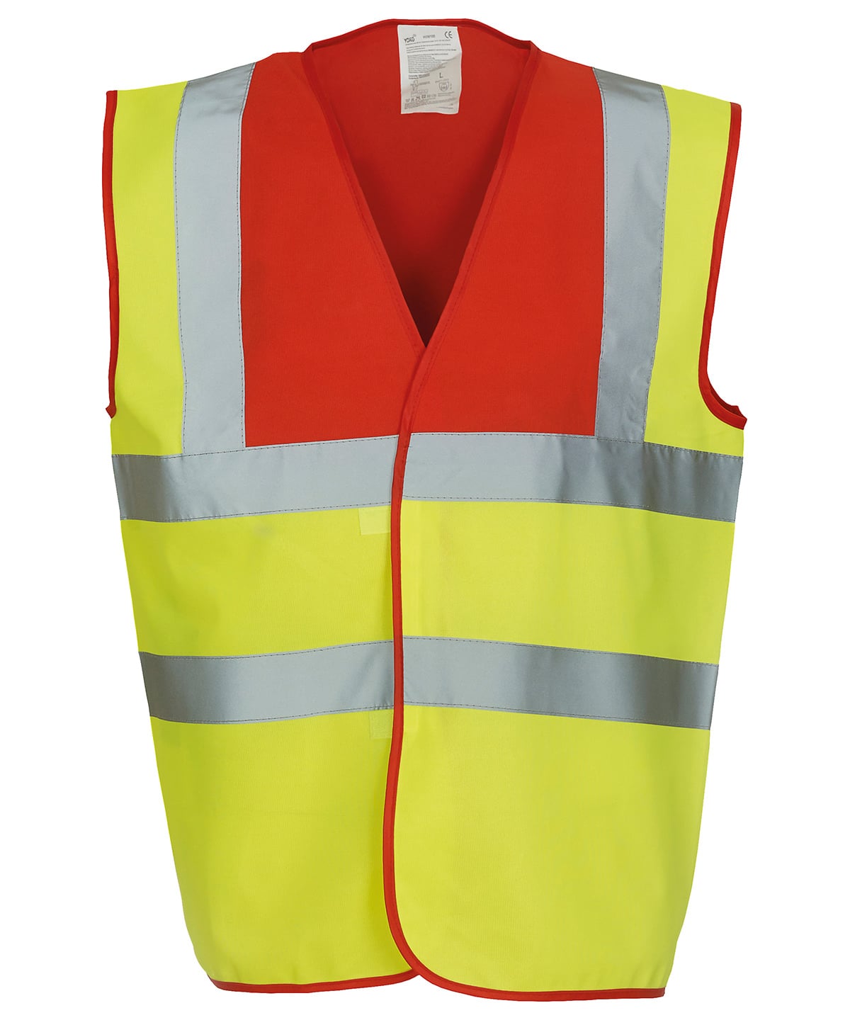 Yoko Hi-Vis 2-Band-and-Braces Waistcoat - Red Yoke Yellow - Custom Printed - Print Blanc